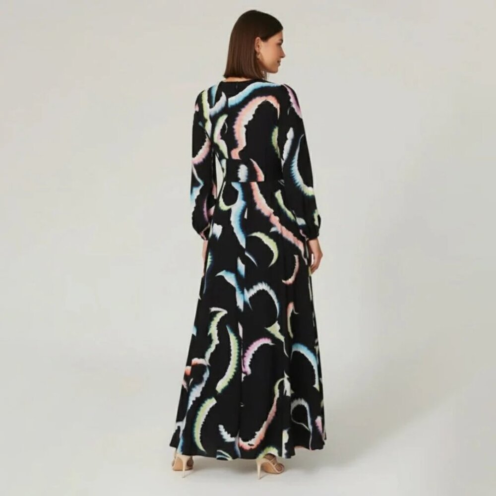 A.L.C. Leah Abstract Print Maxi Dress Size 0 Black Multicolor Long Sleeve $895 - Picture 8 of 16